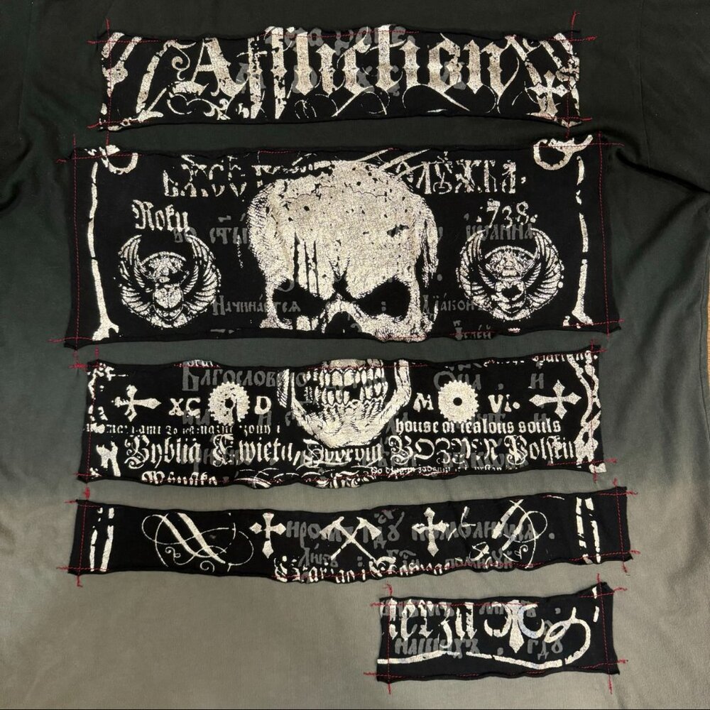Affliction 2 Tone Black Gray Wings Skull‎ Distressed Short Sleeve T Shirt Men XL